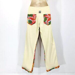 Nilla Shields Size S Drawstring Cotton Sweat Pants Tropical Print Pockets FLAW